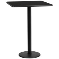 Flash Furniture XU-BLKTB-3030-TR18B-GG 30" Square Black Laminate Table Top with 18" Round Bar Height Table Base